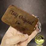 Kožené pouzdro a klíčenka BEORIGINAL s vlastním textem nebo monogramem Vyberte variantu: + FOTO (včetně textu) + Akce - zlatá mince Pro štěstí ZDARMA