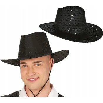 Klobouk KOVBOJSKÝ KLOBOUK S CEKINAMI ČERNÝ KOVBOJ DIVOKÝ ZÁPAD WESTERN ČERNÁ