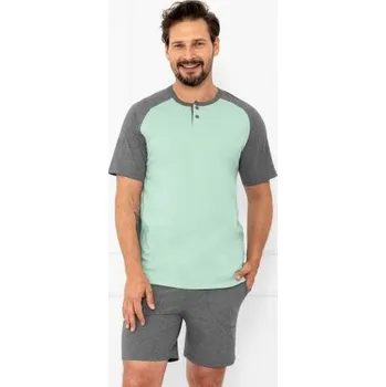 Pánské pyžamo Pánské krátké pyžamo Italian Fashion Aleksandr - bavlna Zeleno-šedá 2XL