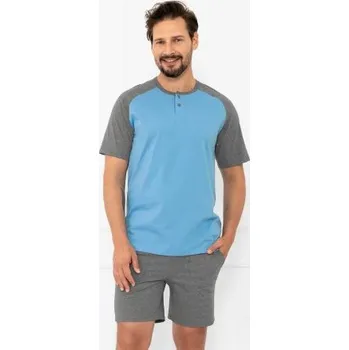 Pánské pyžamo Pánské krátké pyžamo Italian Fashion Aleksandr - bavlna Modro-šedá XL