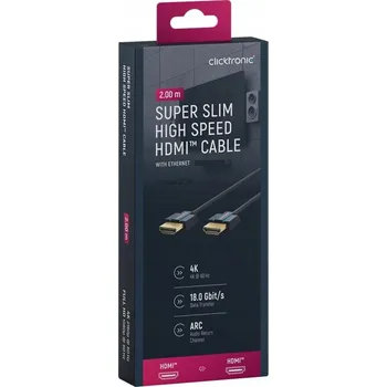 Video kabel CLICKTRONIC HDMI kabel - HDMI 4K v2.0 SLIM 60Hz 2m