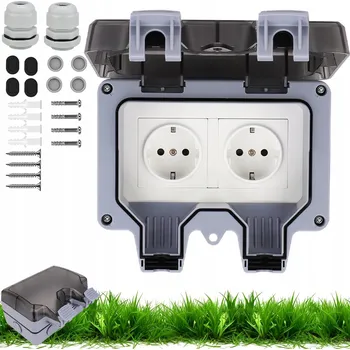 Elektrická zásuvka Dvojitá vodotěsná zásuvka šedá IP66 s uzemněním