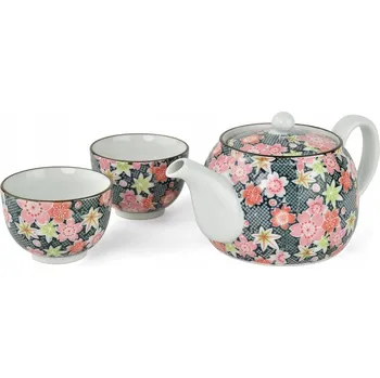 Čajová souprava Japonská Elegantní Čajová Sada s Barevným Květinovým Vzorem, Konvice 600 ml