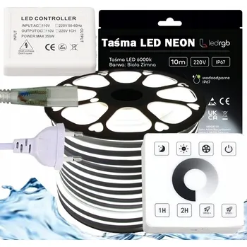 LED osvětlení SADA LED Neon Páska 230V 10m 6000K BÍLÁ STUDENÁ NAPÁJECÍ ZDROJ OVLADAČ DÁLKOVÝ OVLADAČ