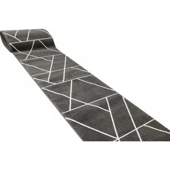 Koberec Šířka 80 cm BĚHOUN LIMA TMAVĚ ŠEDÁ KRÉMOVÁ LINIE PRUHY TROJÚHELNÍKY