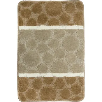 Koupelnová předložka 50x80 cm PROTISKLUZOVÁ BÉŽOVÁ KOUPELNOVÁ PŘEDLOŽKA SIENA S PRUHY A TEČKAMI