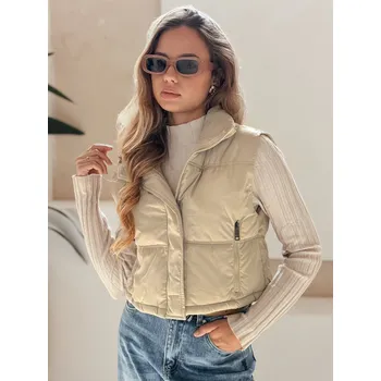 Dámská prošívaná vesta Dstreet TY5194 Barva: Béžová, Velikost: L