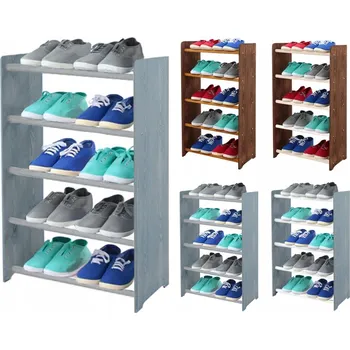 Botník Dřevěný regál na boty, stojan, botník s 5 POLIC, šířka 45 cm, šedý