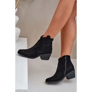 Dámské kozačky Děrované Kovbojské Botky Na Zip Eko Semišové S.Barski HY51-061 Barva: Černá, Velikost: 41