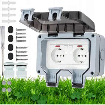 Elektrická zásuvka DVOJITÁ ZÁSUVKA IP66 ZAHRADNÍ VENKOVNÍ VODOTĚSNÁ ZÁSUVKA 250V