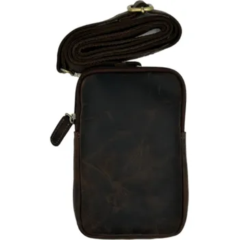 Kožená pánská taška na mobil přes rameno se svislým zipem vzadu hnědá -829-1
