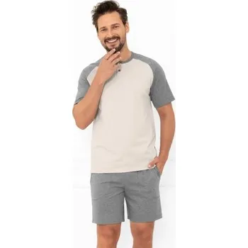 Pánské pyžamo Pánské krátké pyžamo Italian Fashion Aleksandr - bavlna Béžovo-šedá M