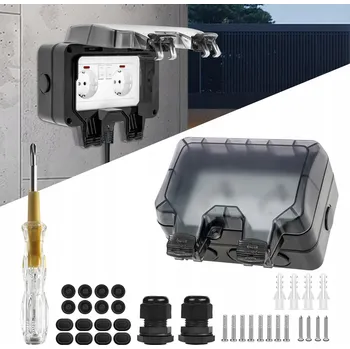 Elektrická zásuvka Venkovní zahradní dvojitá zásuvka s vypínačem, vodotěsná, černá