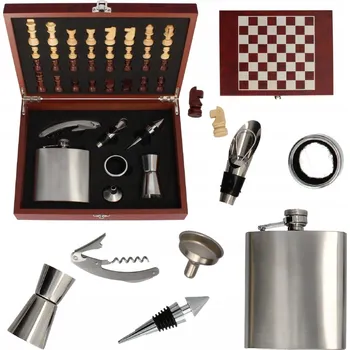 Placatka Sada vinných doplňků Livello, šachy, vývrtka, nalévač, placatka 150 Ml