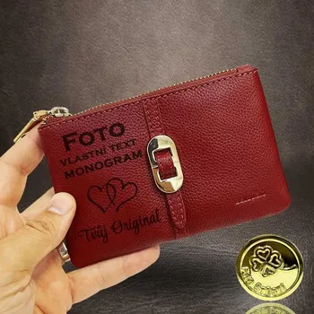 Peněženka Malá, kompaktní, kožená peněženka + Vlastní FOTO, text, obrázek nebo monogram Vyberte variantu: bez jakékoliv úpravy + Akce - zlatá mince Pro štěstí ZDARMA