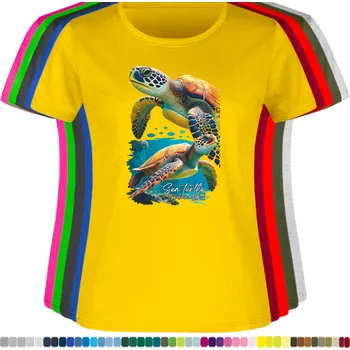 Dámské tričko damske-levne-bavlnene-tricko-digitalni-potisk-morske-zelvy Barva: Yellow - žlutá, velikost: 3XL