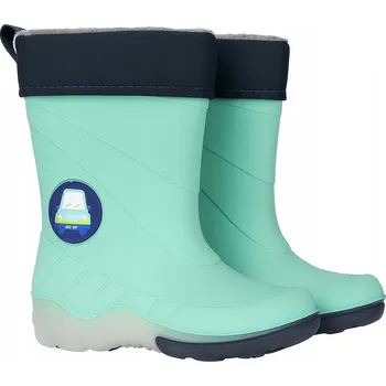 Chlapecká obuv Holínky dětské gumové svítící mátové auto zateplené 30–31