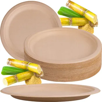 Jednorázové nádobí Jednorázové talíře hnědé z cukrové třtiny 26 cm 50 ks