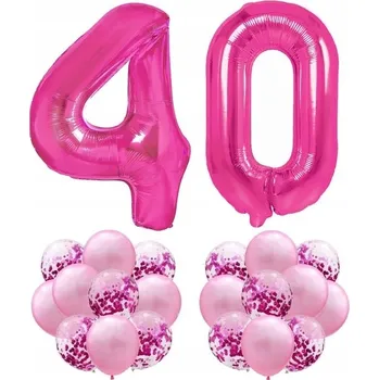 Balónek Sada RŮŽOVÁ k 40. NAROZENINÁM 100cm balónky konfety