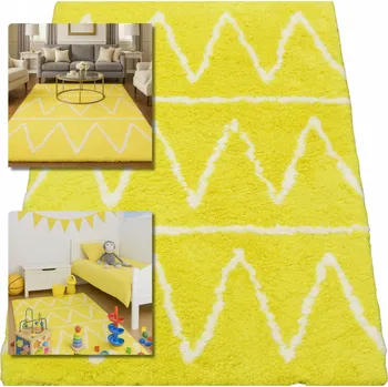 Koberec ŽLUTÝ KOBEREC DO OBÝVÁKU SHAGGY CHLUPATÝ KOBEREC DO LOŽNICE VELVET 80x150