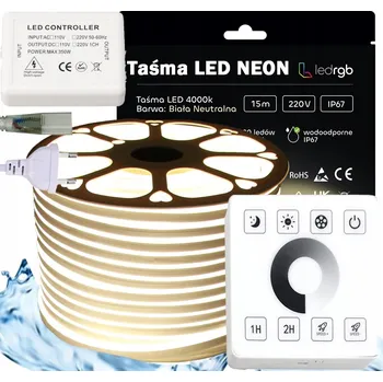LED páska SADA LED Neon Páska 230V 15m 4000K BÍLÁ NEUTRÁLNÍ OVLADAČ DÁLKOVÝ OVLADAČ RF