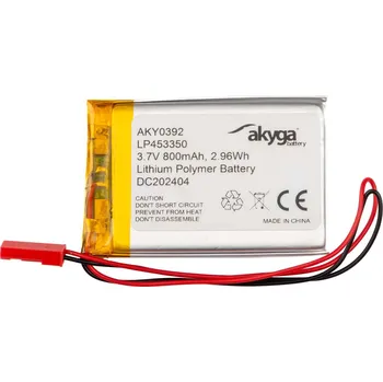 Bezpečnostní kamera Akumulátor Li-Po LP453350 Akyga 3.7V / 800mAh s PCM a konektorem JST 2-Pin, 150mm kabel