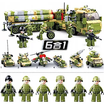 ostatní stavebnice STAVEBNICE VOJSKO NÁKLADNÍ AUTO S RAKETAMI SYSTÉM S-400 DĚLO 6 V 1 +6 FIGUREK