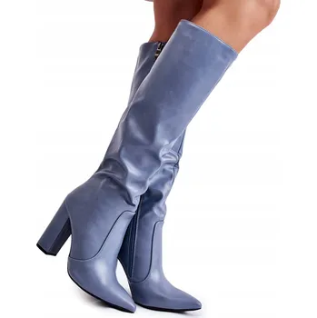 Dámské kozačky KLASICKÉ VYSOKÉ KOZAČKY NA PODPATKU MODRÉ 36