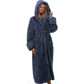 Dámský župan Extra dlouhý šedý huňatý župan pro ženy na kojení do porodnice 1z1006 šedá 4xl