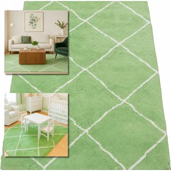 Koberec ZELENÝ KOBEREC DO OBÝVÁKU SHAGGY CHLUPATÝ KOBEREC DO LOŽNICE VELVET 80x150