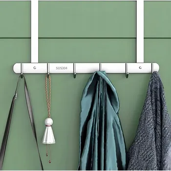 Věšák Věšák na dveře Nerezová Ocel 6 háčků 43x21 cm Bez vrtání Stříbrný