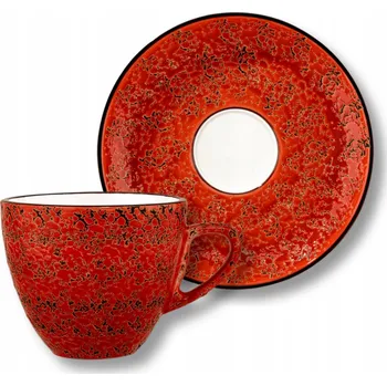 Červený porcelánový Šálek na čaj na čaj kávu 300ml, podšálek, 15cm, Wilmax