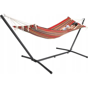 Zahradní houpačka Houpací síť s tyčí Detex červená, nosnost 150 kg, 295 x 119 cm