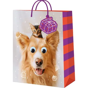 Party dekorace Dárková taška velká - Pejsek a kočička (26 × 12,7 × 32,4 cm)