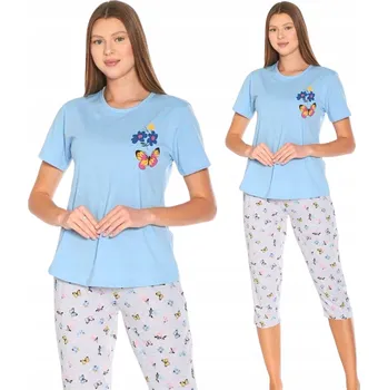 Dámské noční prádlo DÁMSKÉ BAVLNĚNÉ PYŽAMO KRÁTKÝ RUKÁV 3/4 KALHOTY ELEGANTNÍ LETNÍ MOTÝLI M
