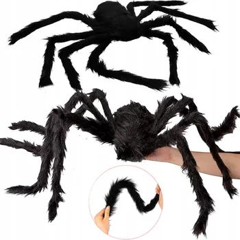Obraz OBROVSKÝ VELKÝ CHLUPATÝ PAVOUK HRAČKA DEKORACE DLOUHÉ NOHY 90 CM ČERNÝ