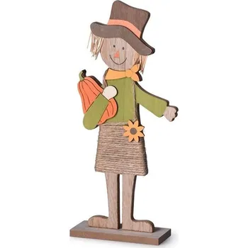 Dekorace dřevo 140x300mm strašák, přírodní+mix barev