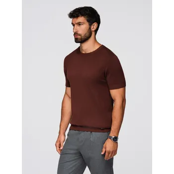 Pánská košile Pánská klasická pletená košile s žebrovanými manžetami - teplá hnědá V4 OM-TSCT-0252 - S