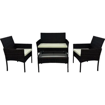 Zahradní sestava Zahradní 4-dílný ratanový set, černá/béžová, RATANA 2 NEW