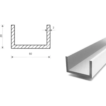 Stavební profil Hliníkový U profil 20x50x20x2