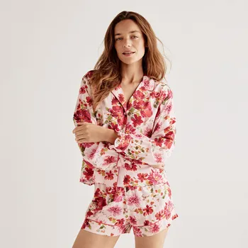 Dámské tričko Reserved - Dvoudílná pyžamová souprava z viskózy - fuchsiová - 104EY-43X - 104EY-43X-XS