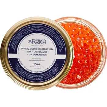 konzervovaná ryba Aruko Kaviár ze divokého lososa Keta Aruko. Váha 200 g. USA