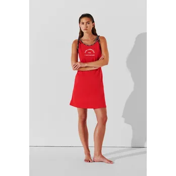 Dámské plavky PLÁŽOVÉ OBLEČENÍ KARL LAGERFELD LOGO SHORT BEACH DRESS HIGH RISK RED