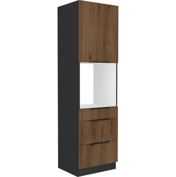 Kuchyňská linka Vysoká skříňka na vestavnou troubu, ořech okapi/černá, MENZO 60 DPS-210 3S1F