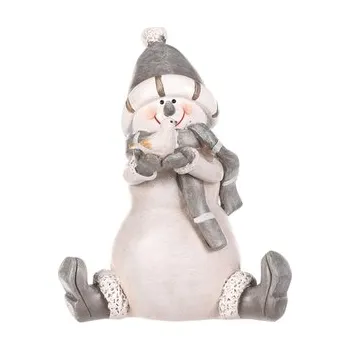 Sněhulák - polyresiová figurka, sedící, šedý obleček a čepka (cs)