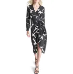 ŠATY DKNY L/S V-NECK MIDI W/ H BLK/EGGSHELL