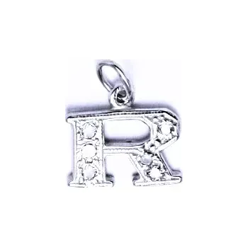 Přívěsek Zlatý přívěsek, bílé zlato, čiré zirkony, písmenko R, P 1106 (Zlaté písmeno)
