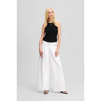 DŽÍNY KARL LAGERFELD WIDE LEG WHITE DENIM PANTS WHITE DENIM