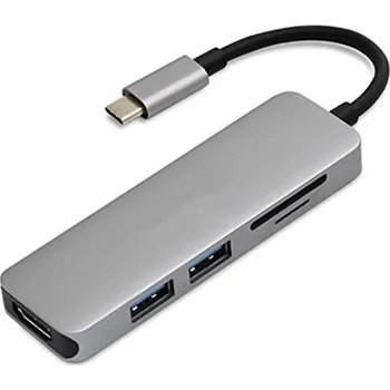 USB hub USB-C adaptér 5v1 - Stříbrná