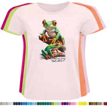 Dámské tričko damske-levne-bavlnene-tricko-digitalni-potisk-zabky-listovnice Barva: Pink - růžová, velikost: XXL